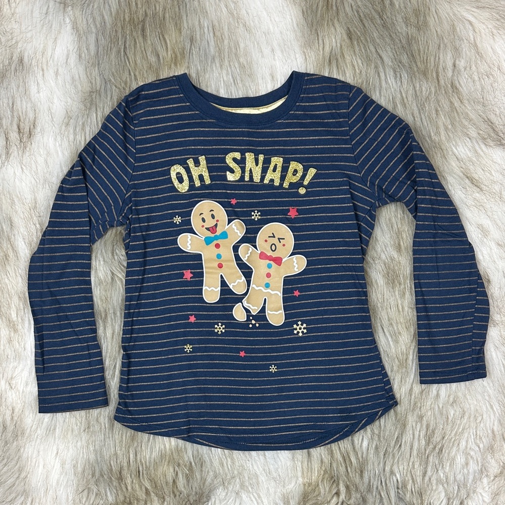 Wonder Nation Navy Striped Gingerbread Long Sleeve Tee